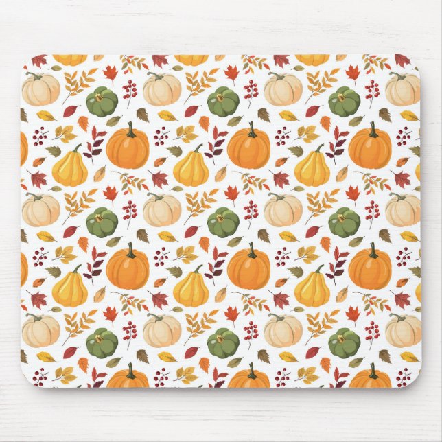 Harvest Pumpkins and Autumn Leaves Pattern Mouse Pad (Front)