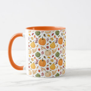 Harvest Pumpkins and Autumn Leaves Pattern Mug