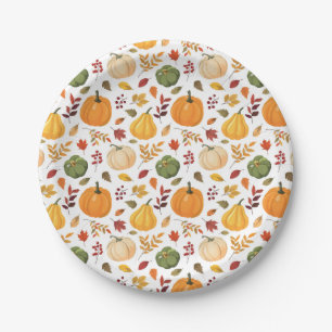 Harvest Pumpkins and Autumn Leaves Pattern Paper Plates