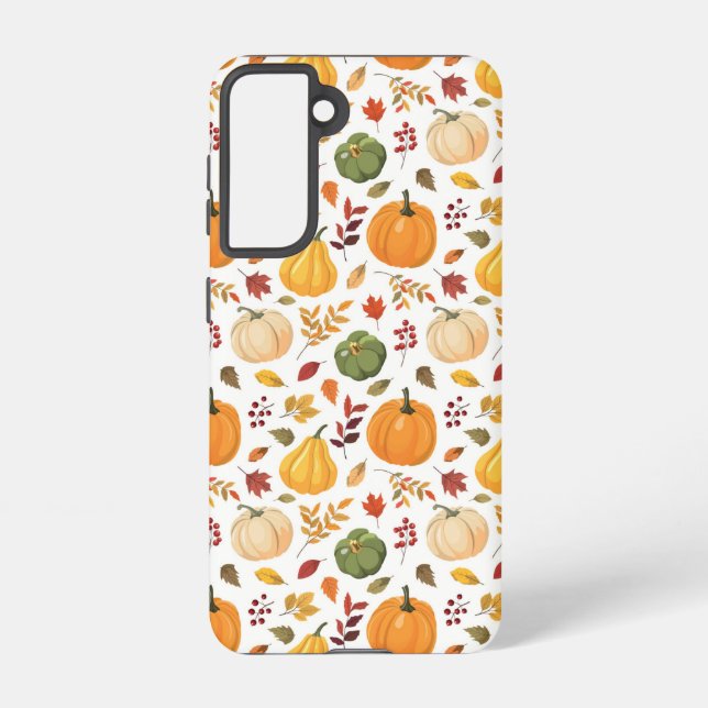 Harvest Pumpkins and Autumn Leaves Pattern Samsung Galaxy Case (Back)