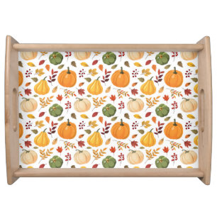 Harvest Pumpkins and Autumn Leaves Pattern Serving Tray