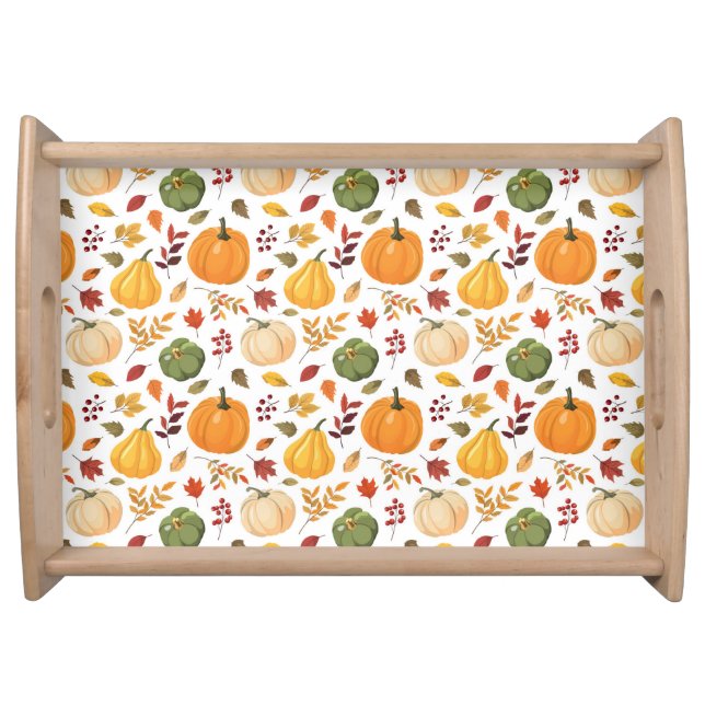 Harvest Pumpkins and Autumn Leaves Pattern Serving Tray (Front)