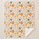 Harvest Pumpkins and Autumn Leaves Pattern Sherpa Blanket