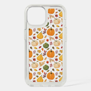 Harvest Pumpkins and Autumn Leaves Pattern iPhone 15 Case