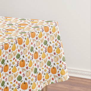 Harvest Pumpkins and Autumn Leaves Pattern Tablecloth