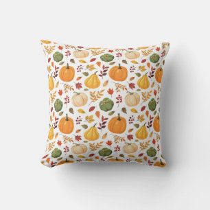 Harvest Pumpkins and Autumn Leaves Pattern Throw Pillow