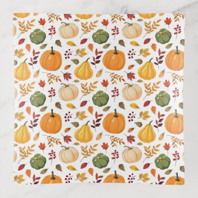 Harvest Pumpkins and Autumn Leaves Pattern Trinket Tray (Front)
