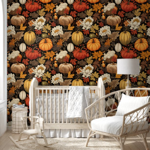 Harvest Pumpkins and Autumn Leaves Wallpaper