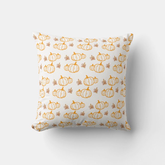 Harvest Pumpkins and Autumn Leaves White Throw Pillow (Front)