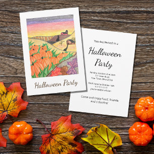 Harvest Pumpkins Folk Art Halloween Party  Invitation