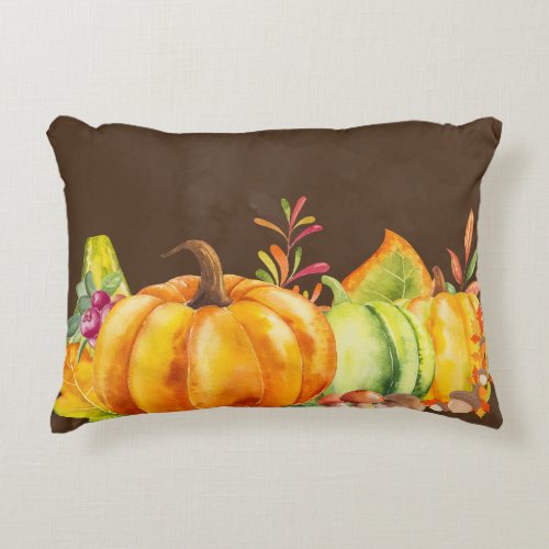 Harvest Pumpkins Leaves and Foliage Accent Pillow