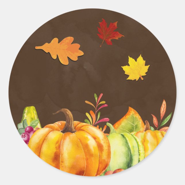 Harvest Pumpkins, Leaves and Foliage Classic Round Sticker (Front)