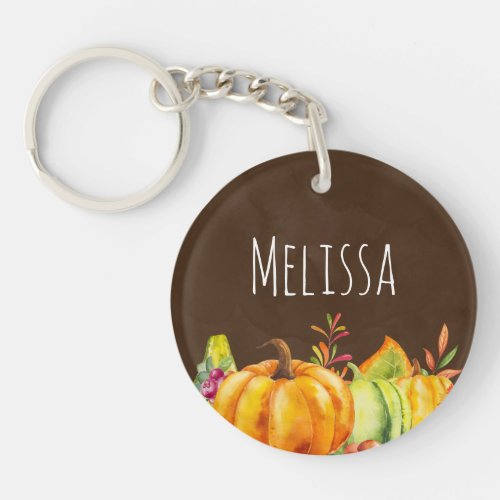 Harvest Pumpkins Leaves and Foliage Keychain