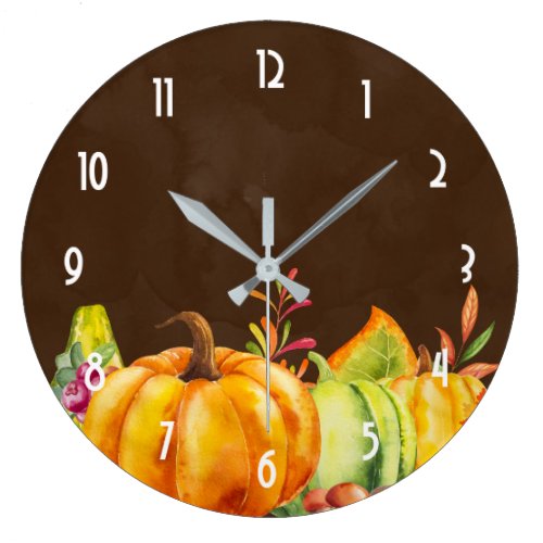 Harvest Pumpkins, Leaves and Foliage Large Clock
