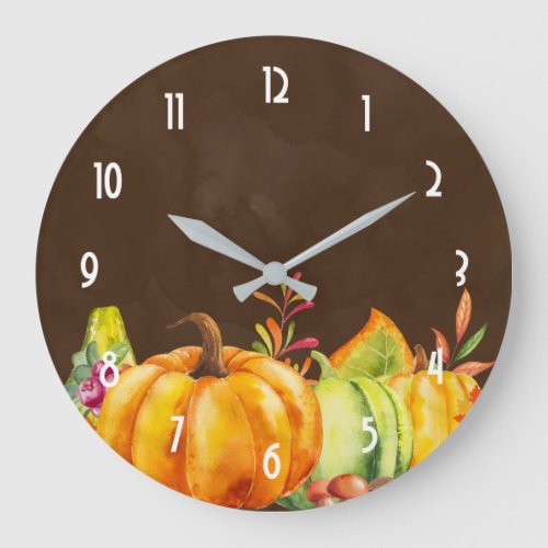 Harvest Pumpkins Leaves and Foliage Large Clock