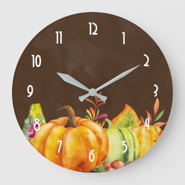 Harvest Pumpkins, Leaves and Foliage Large Clock (Front)