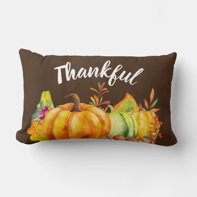 Harvest Pumpkins, Leaves and Foliage Lumbar Pillow (Front)