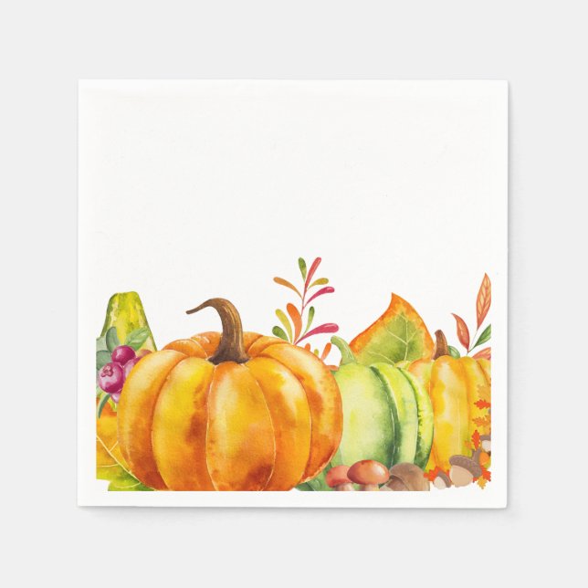 Harvest Pumpkins, Leaves and Foliage Napkins (Front)