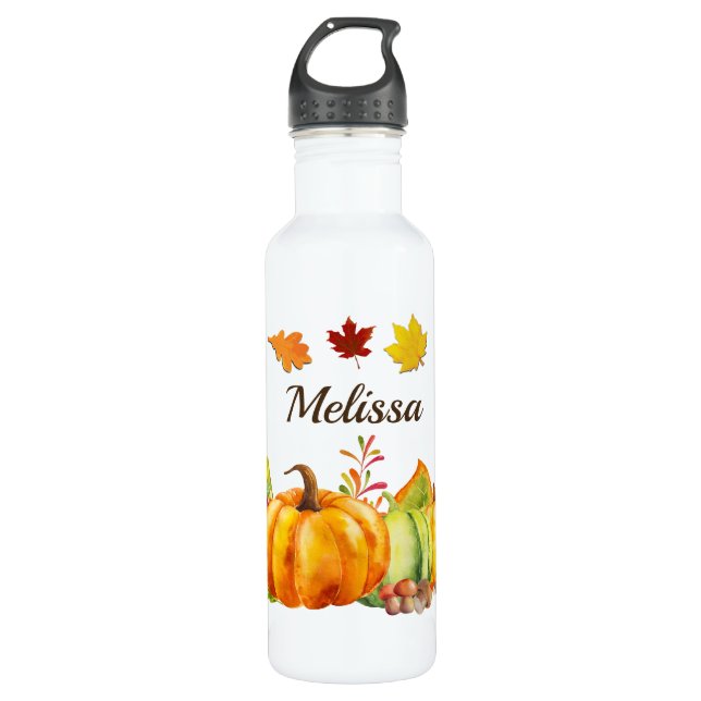 Harvest Pumpkins, Leaves and Foliage Stainless Steel Water Bottle (Front)