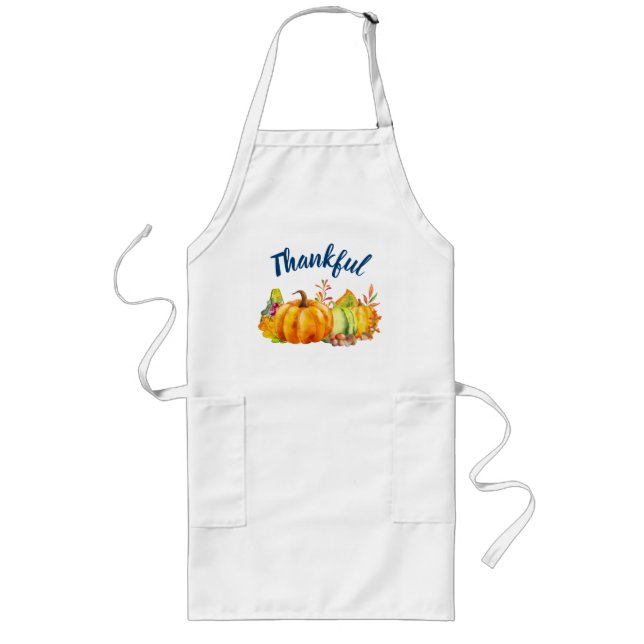 Harvest Pumpkins, Leaves and Foliage Thankful Long Apron (Front)
