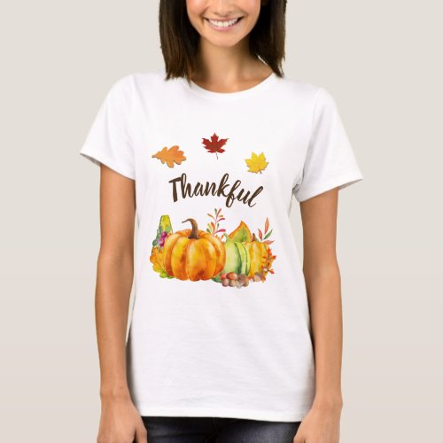 Harvest Pumpkins Leaves and Foliage Thankful T_Shirt