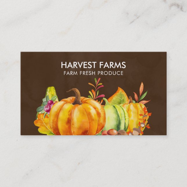 Harvest Pumpkins, Leaves and Vegetables Business Card (Front)