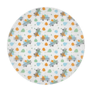 Harvest Pumpkins Pattern Wagon Blue Orange Cutting Board