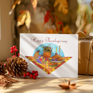 Harvest Quilt Cornucopia Thanksgiving Card
