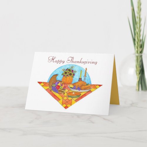 Harvest Quilt Cornucopia Thanksgiving Card