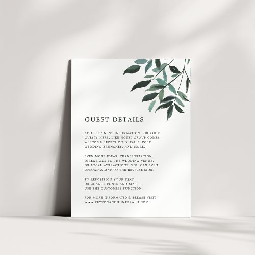 Harvest Sage Wedding Guest Details Card