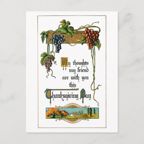 Harvest Scene and Thanksgiving Greeting Holiday Postcard