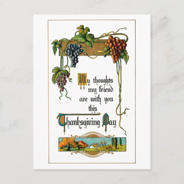 Harvest Scene and Thanksgiving Greeting Holiday Postcard (Front)