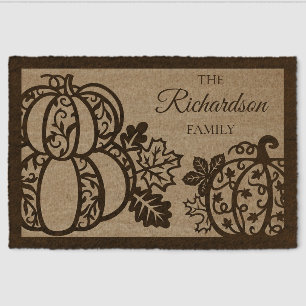 Harvest Scroll Pumpkin Welcome Coir Mat