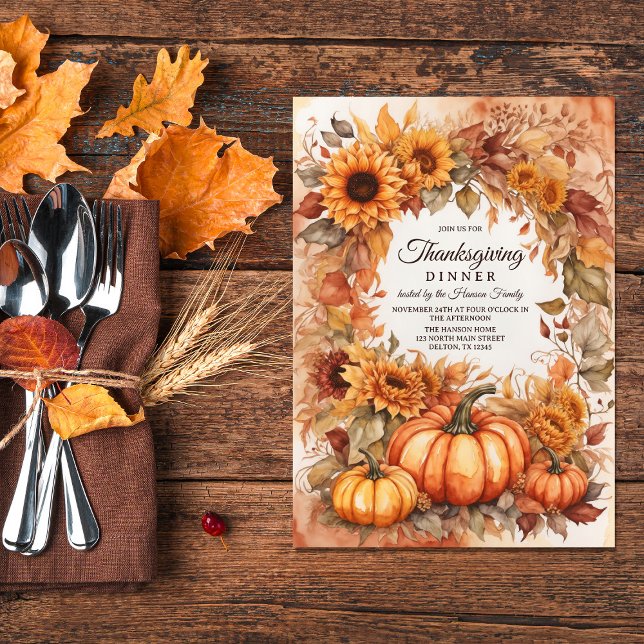 Harvest Splendor Watercolor Thanksgiving  Invitation (Creator Uploaded)