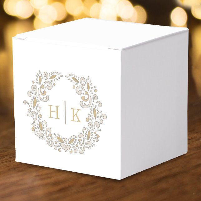  Harvest stylized wreath monogram brown wedding  Favor Boxes (Creator Uploaded)