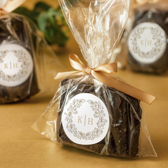  Harvest stylized wreath monogram wedding  Classic Round Sticker (Creator Uploaded)