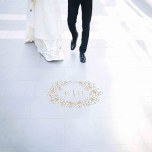 Harvest stylized wreath monogram wedding Floor Decals