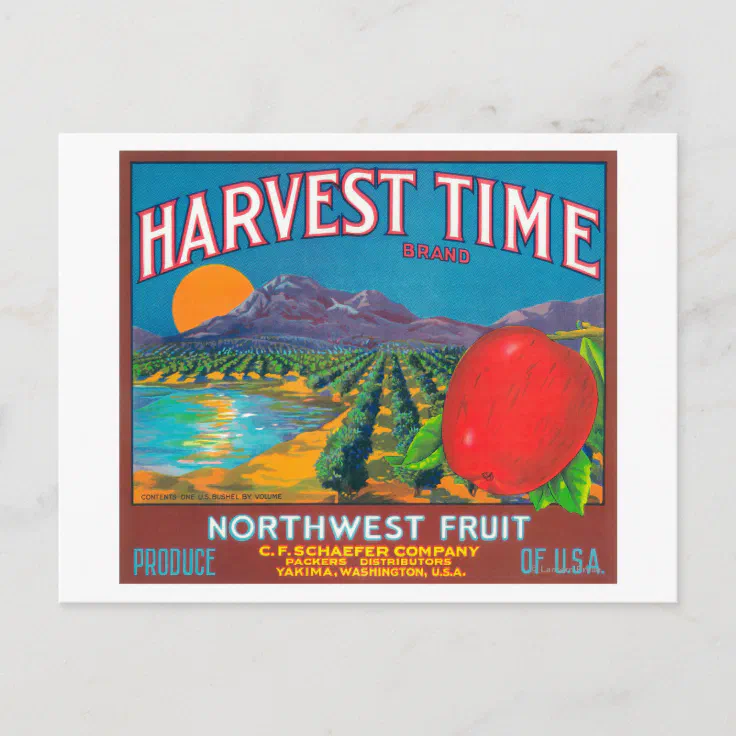 Harvest Time Apple Label Yakima, WA Postcard Zazzle