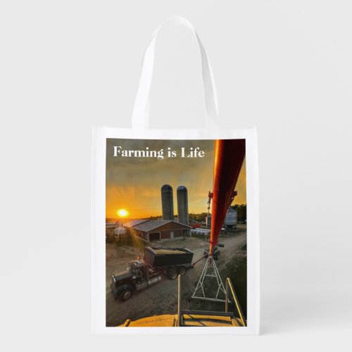 Harvest Time at Sunset on Alberta Farm Grocery Bag