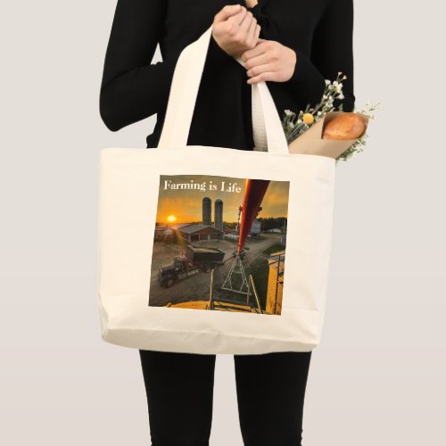 Harvest Time at Sunset on Alberta Farm Large Tote Bag