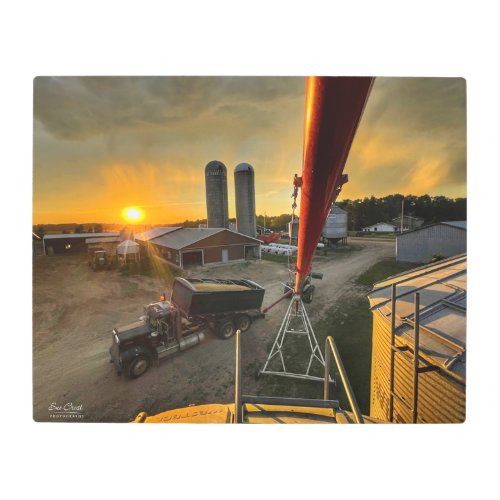 Harvest Time at Sunset on Alberta Farm Metal Print