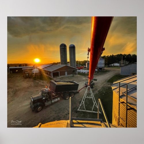 Harvest Time at Sunset on Alberta Farm Poster