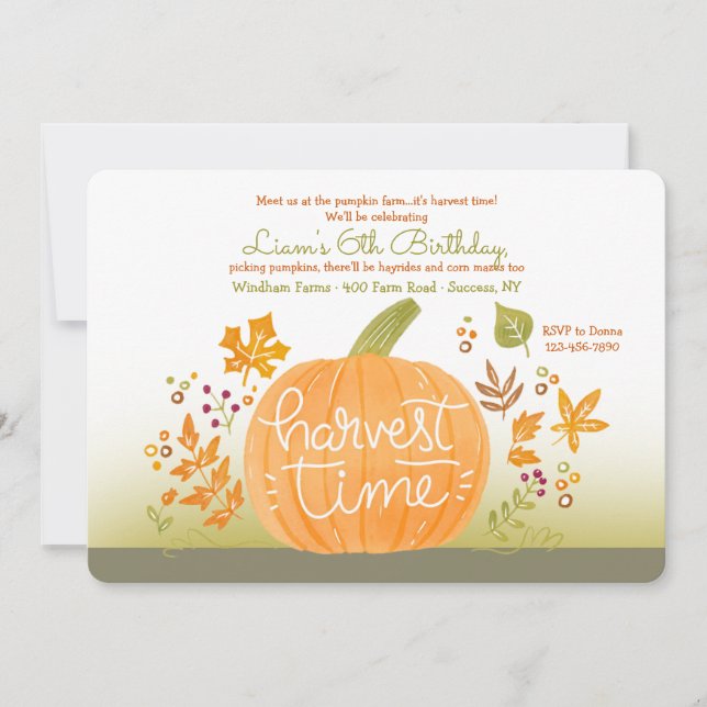 Harvest Time Pumpkin Invitation (Front)