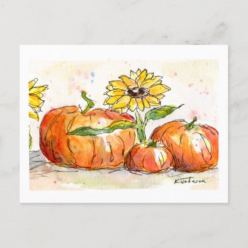 Harvest Time Watercolor Postcard