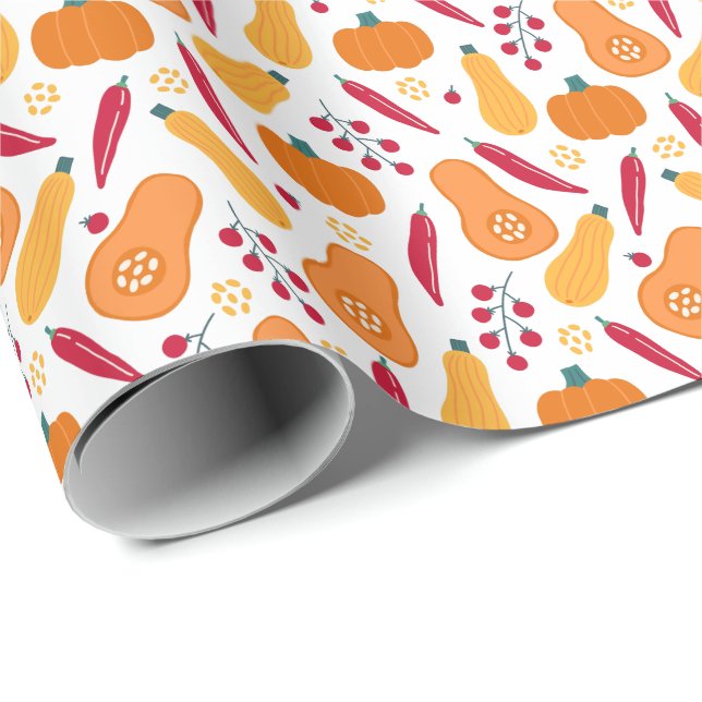 Harvest Vegetable Pattern Orange and Red Wrapping Paper (Roll Corner)