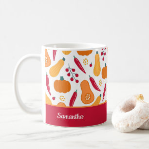 Harvest Vegetable Pattern with Name Orange and Red Coffee Mug