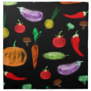 Harvest vegetables tomato pepper carrot mushroom c cloth napkin