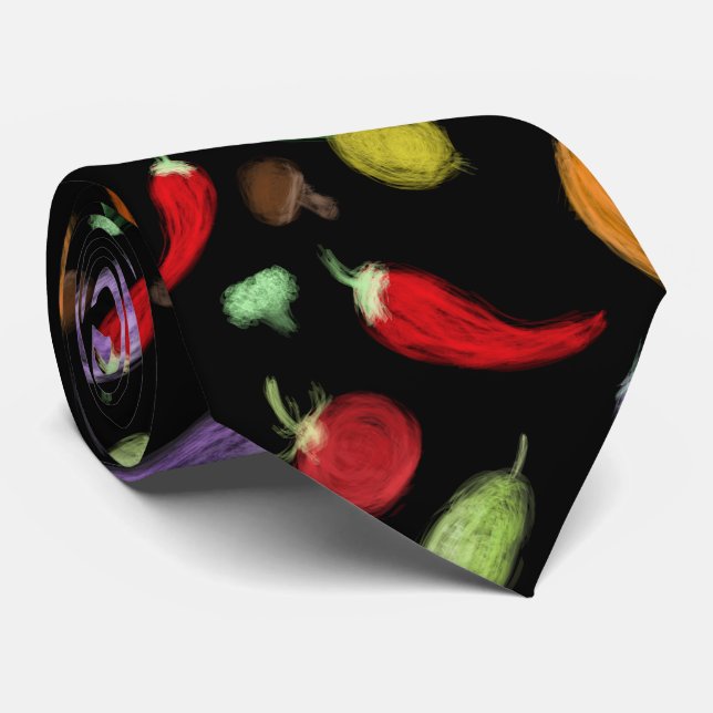 Harvest vegetables tomato pepper carrot mushroom c neck tie (Rolled)