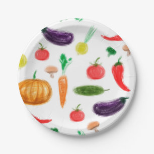 Harvest vegetables tomato pepper carrot mushroom c paper plates