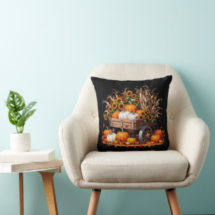 Harvest Wagon Pumpkins Fall Pillow